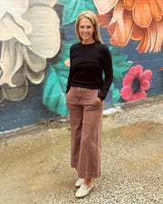 Becca Denim Cropped Gaucho Pant- Dark Brown