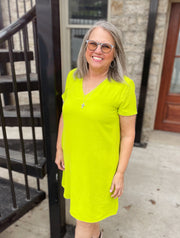 Marlee V Neck Dress- Lime