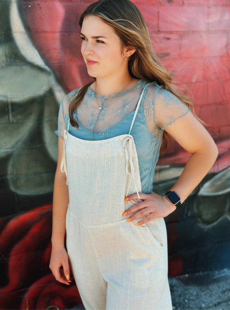 Lace Layering Top with Tank- Blue