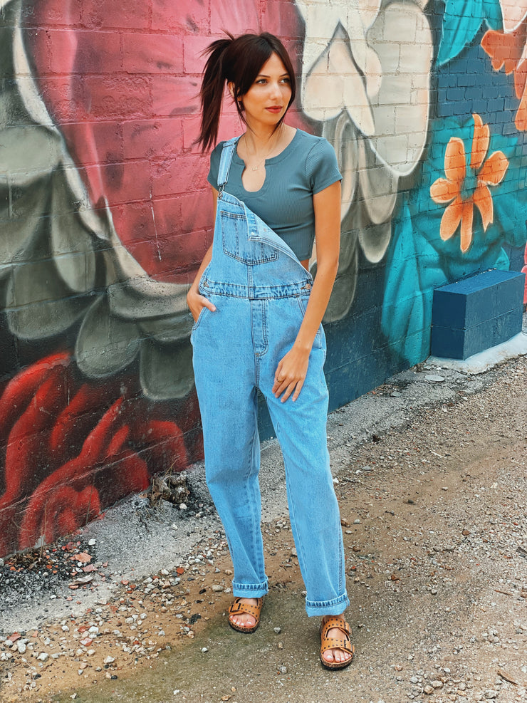 Denim Straight Leg Overall- Lt Wash