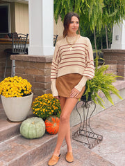 Striped Mock Neck Long Sleeve Sweater