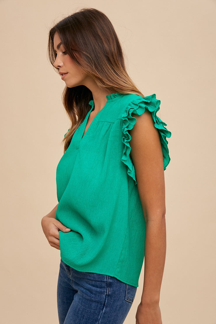 Ruffled Up Top- Green