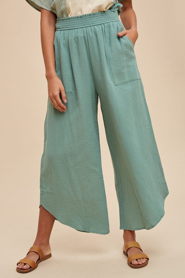 Gauze Wide Leg Pant- Sage