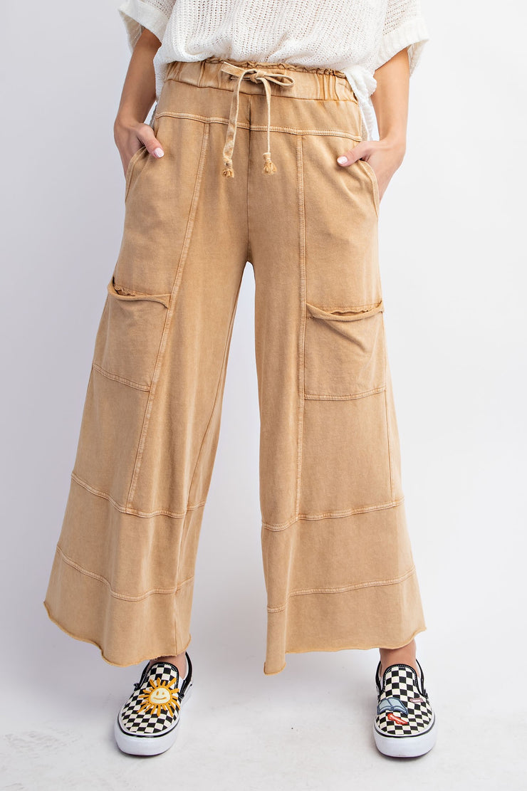 Sadie Mineral Washed Terry Knit Pants Camel
