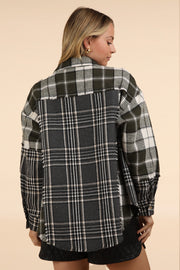 Mixed Plaid Oversized Shacket- Olive