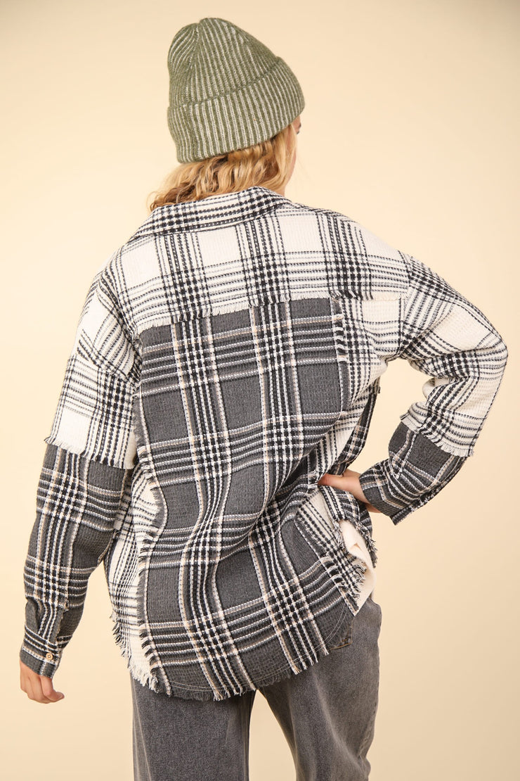 Mixed Plaid Oversized Shacket- Ivory