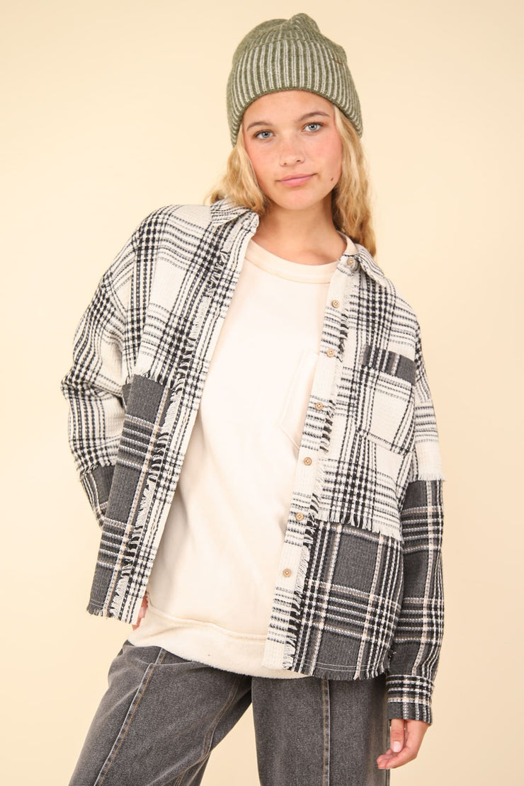 Mixed Plaid Oversized Shacket- Ivory