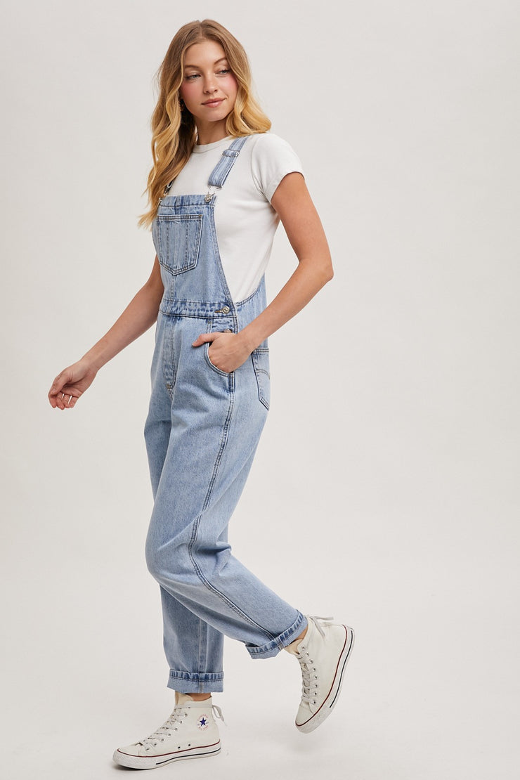 Denim Straight Leg Overall- Lt Wash