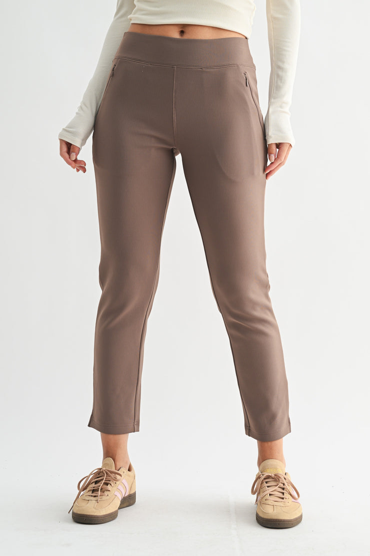 Jacquard Ribbed Tapered Pant- Taupe