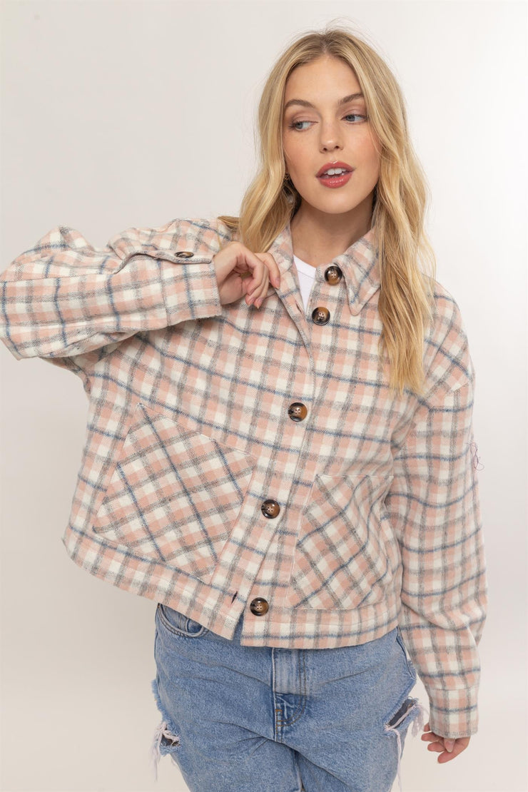 Plaid Short Jacket- Pink