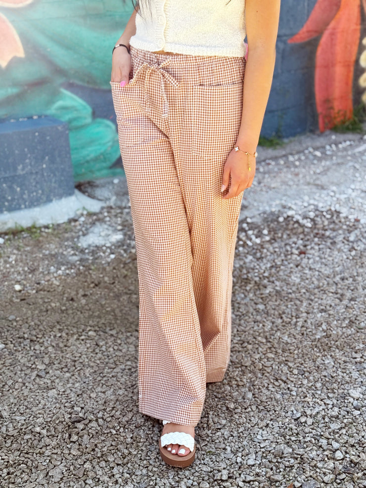 Gingham Pants- Taupe