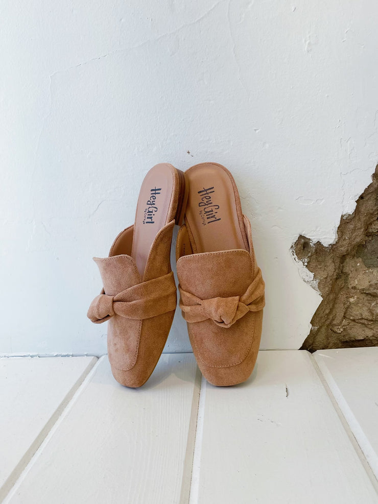 Camel Faux Suede Clingy Mule