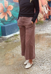 Becca Denim Cropped Gaucho Pant- Dark Brown
