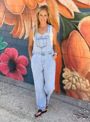 Denim Straight Leg Overall- Lt Wash
