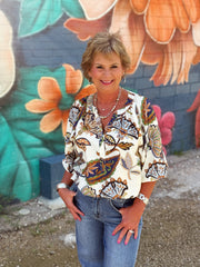 Boho Paisley Print Top- Cream