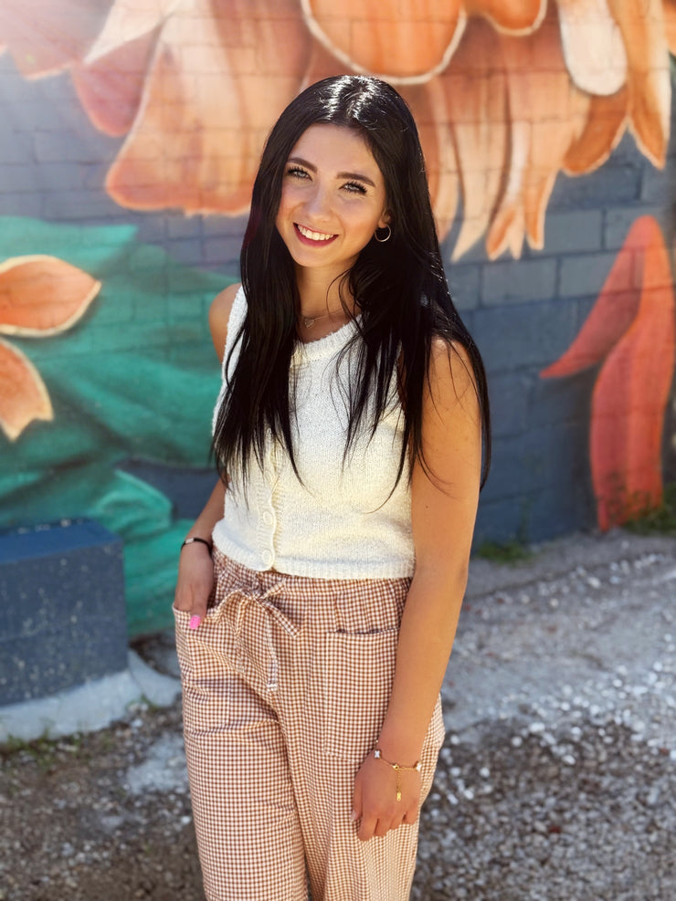 Gingham Pants- Taupe