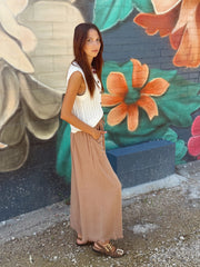 Frayed Cropped Wide Leg Pants-Mocha