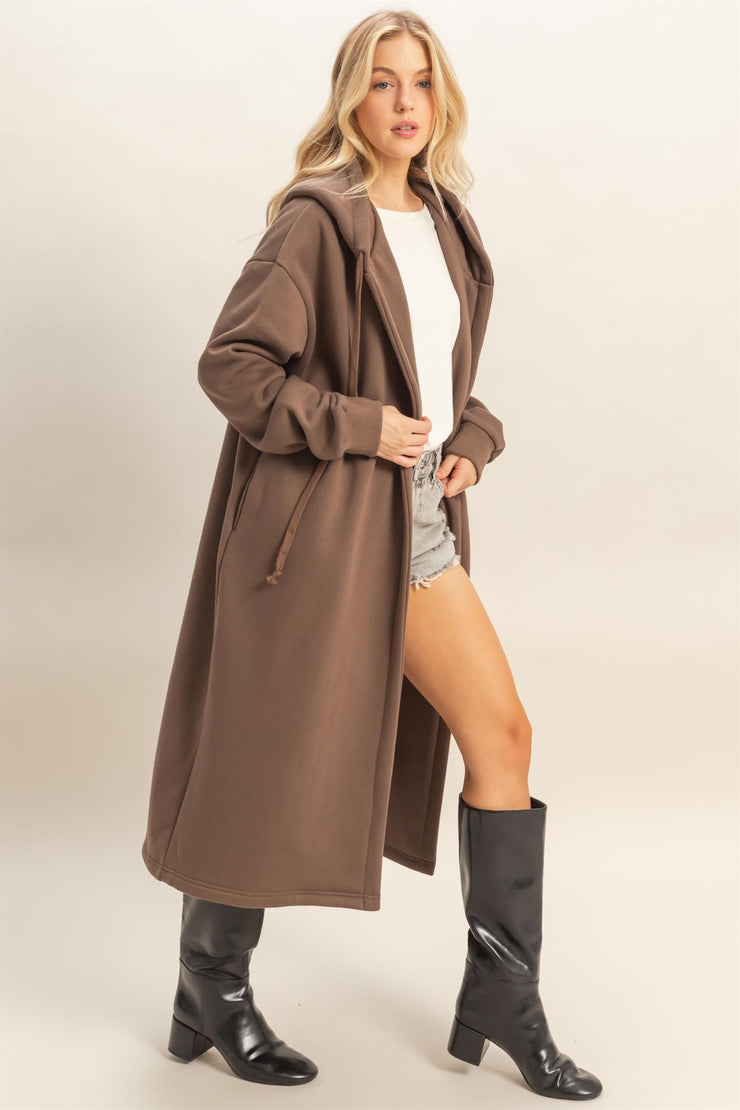 French Terry Open Coat- Brown