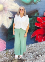 Gauze Wide Leg Pant- Sage