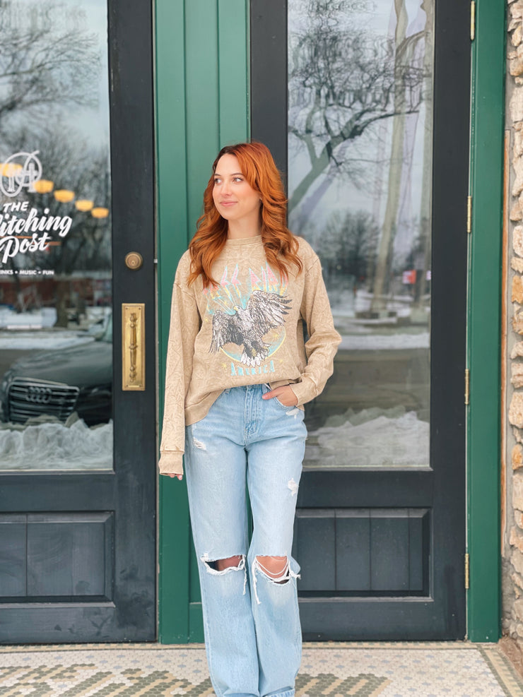 Free Bird America Vintage Graphic Sweatshirt-Taupe