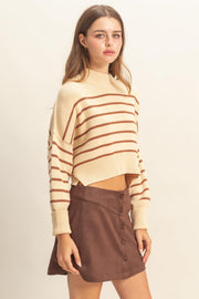 Striped Mock Neck Long Sleeve Sweater