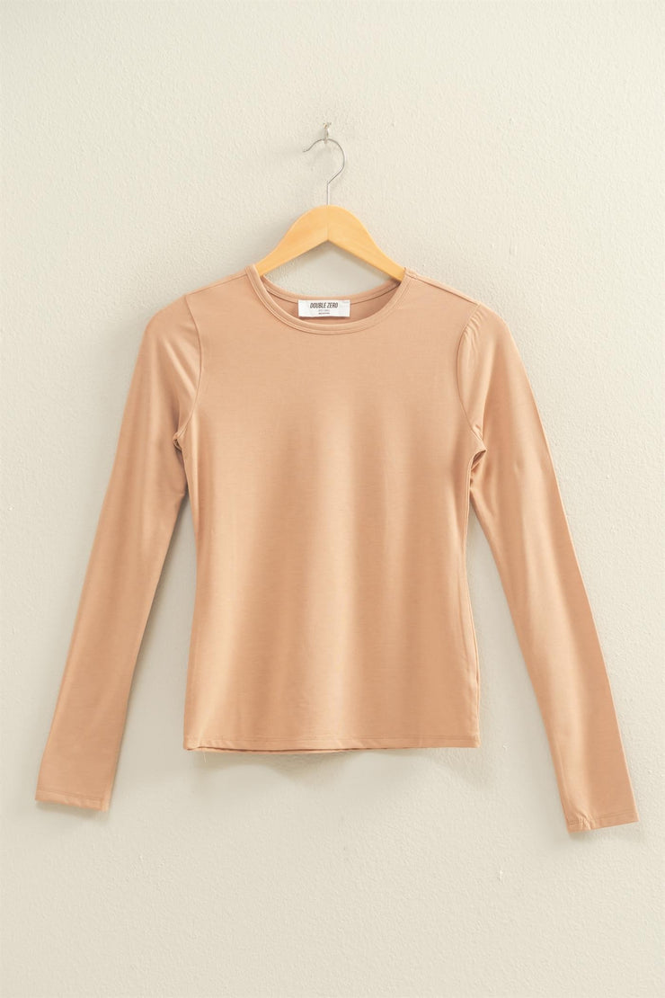 Long Sleeve Crew Neck Top- Taupe