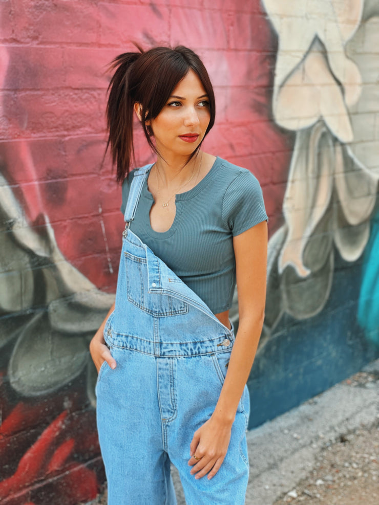 Denim Straight Leg Overall- Lt Wash