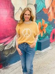 Mineral Washed Peace Sign Sweater Top