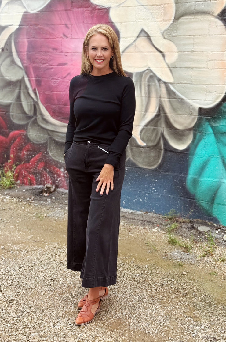 Becca Denim cropped Gaucho Pant- Black