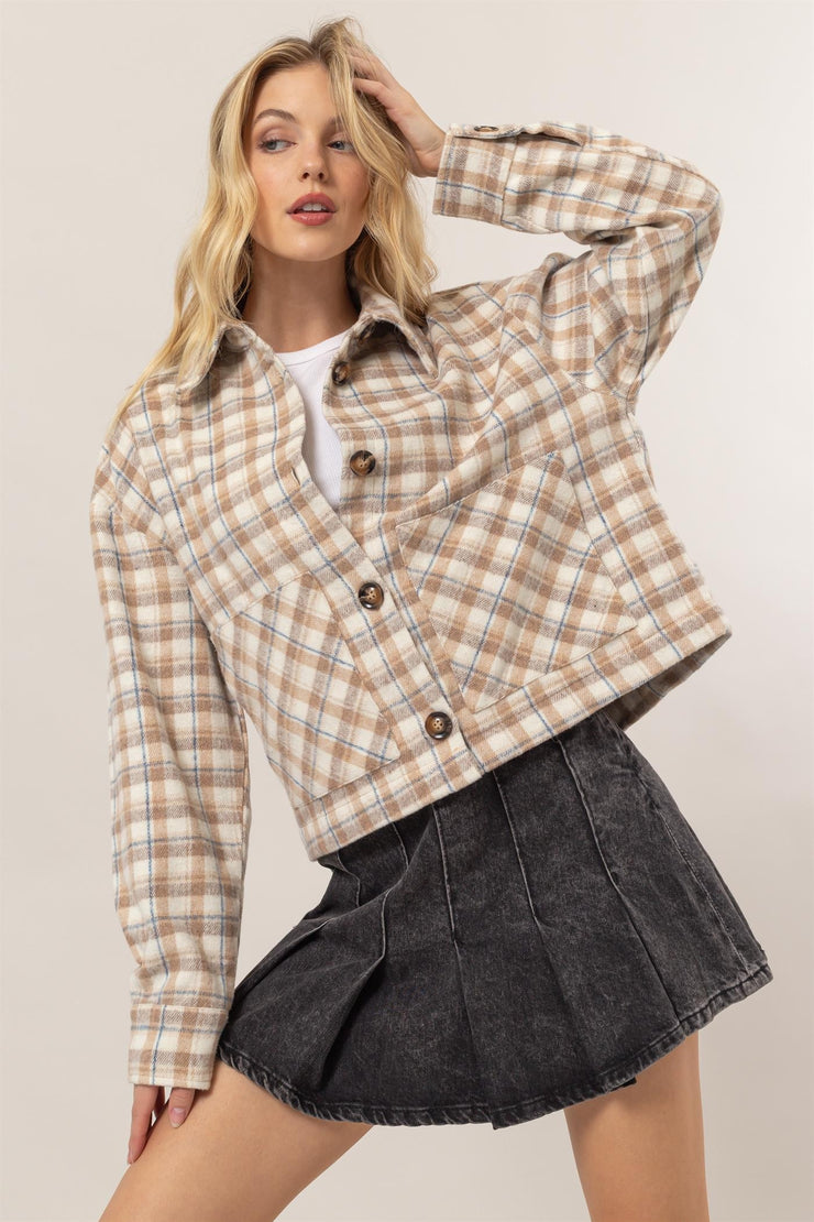 Plaid Short Jacket- Taupe