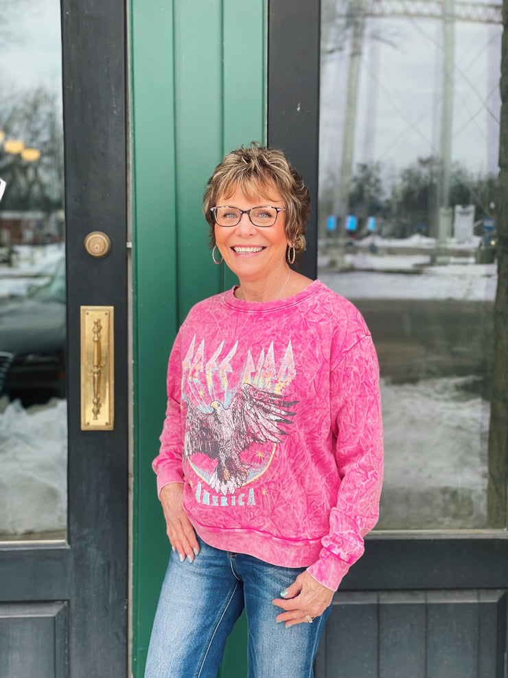 Free Bird America Vintage Graphic Sweatshirt-Pink