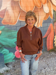 Kate 1/4 Zip Pullover- Brown