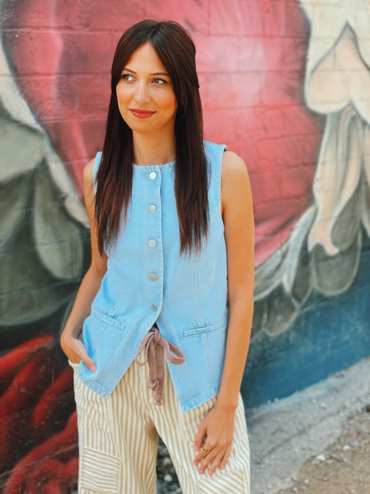 Sleeveless Button Denim Vest
