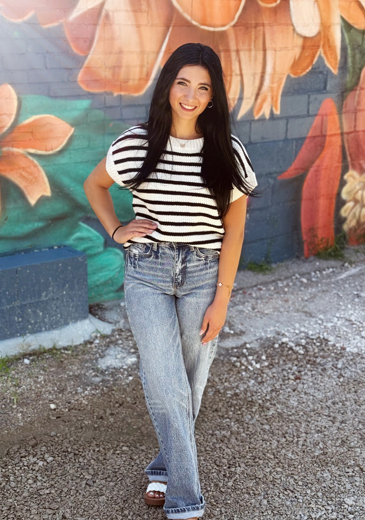 Charlotte Sweater Top-Black/Ivory