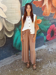 Frayed Cropped Wide Leg Pants-Mocha