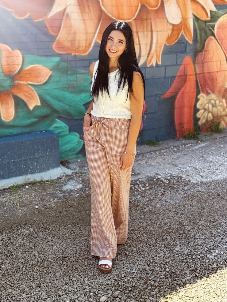 Gingham Pants- Taupe