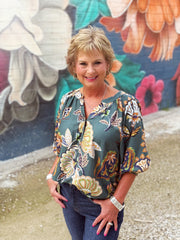 Boho Paisley Print Top- Teal