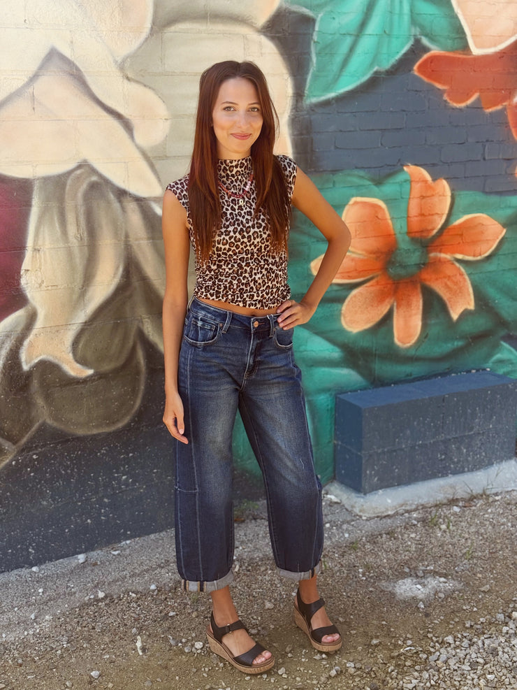 Mock Neck Leopard Top