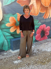 Frayed Cropped Wide Leg Pants-Olive