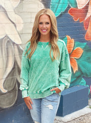 Acid Wash Basic Sweatshirt - Green