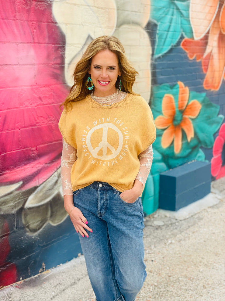 Mineral Washed Peace Sign Sweater Top