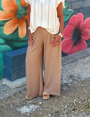 Frayed Cropped Wide Leg Pants-Mocha