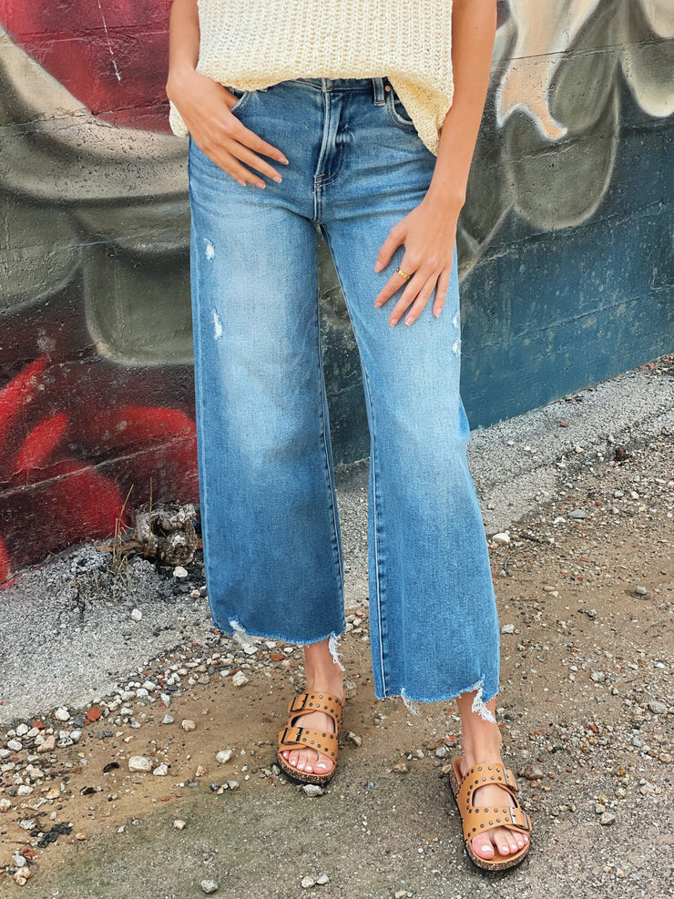 Risen Shawna High Rise-Crop Wide Leg Jean