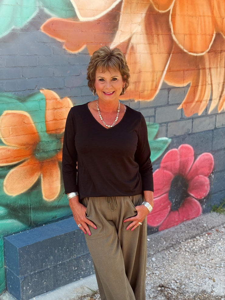 Frayed Cropped Wide Leg Pants-Olive