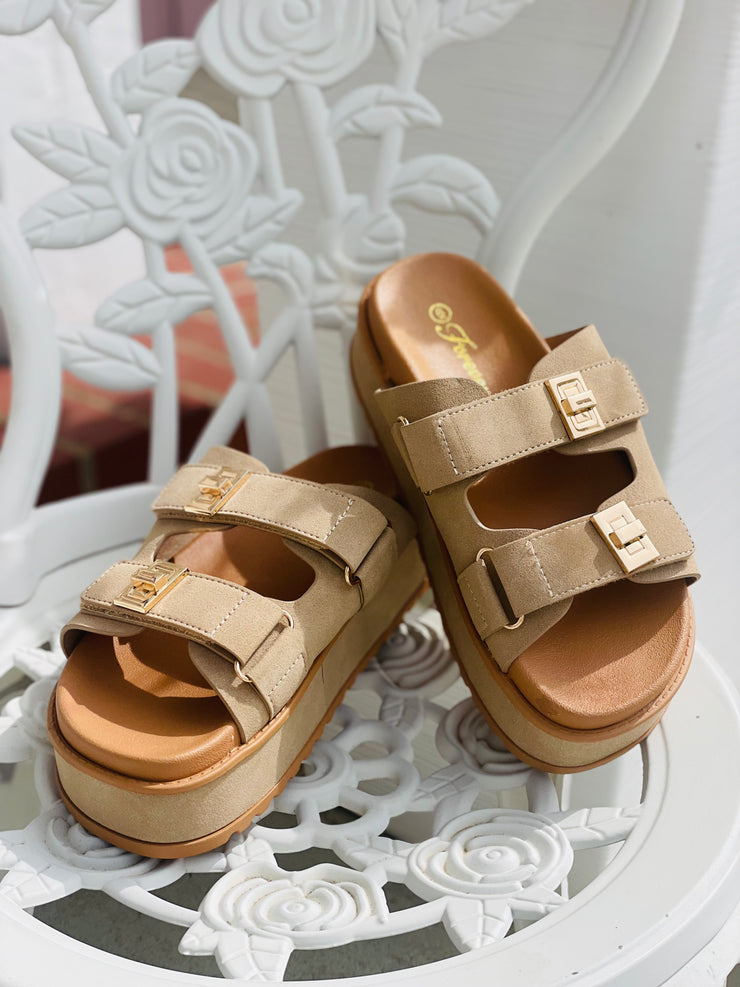 Double Buckle Sandal-Taupe