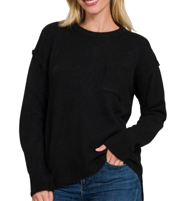 Melange Pocket Sweater - Black