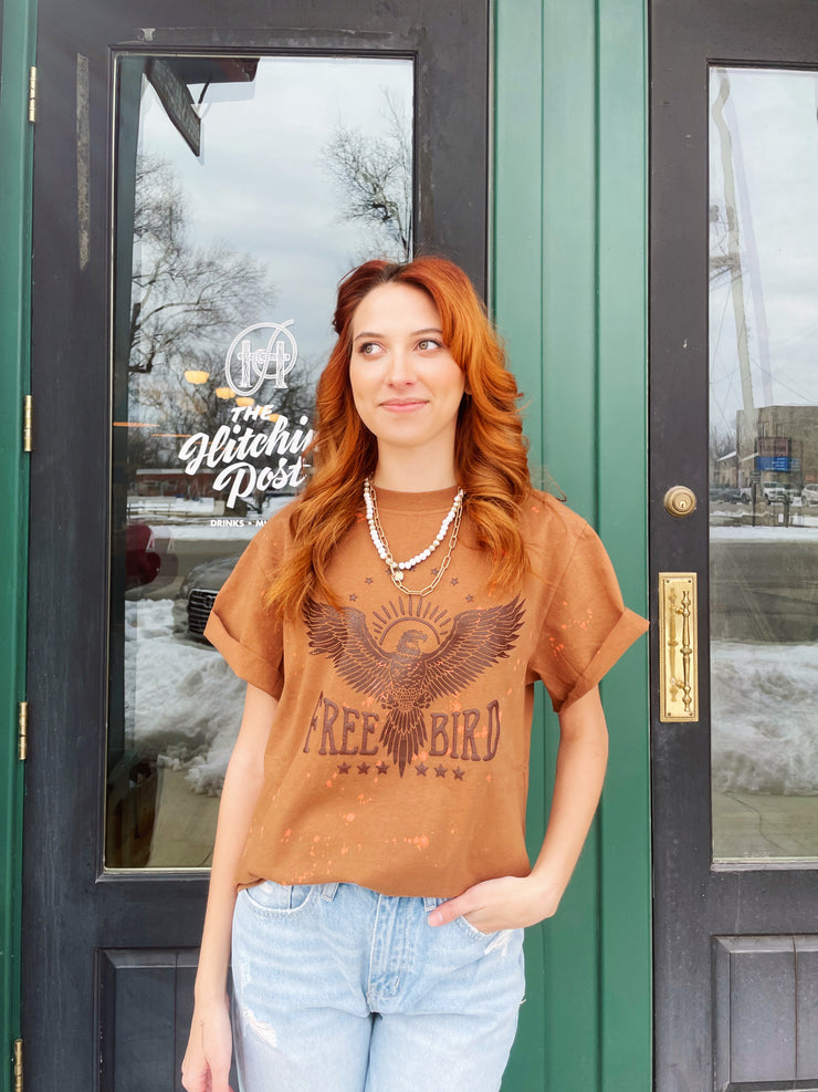 Free Bird Vintage Graphic Top- Copper