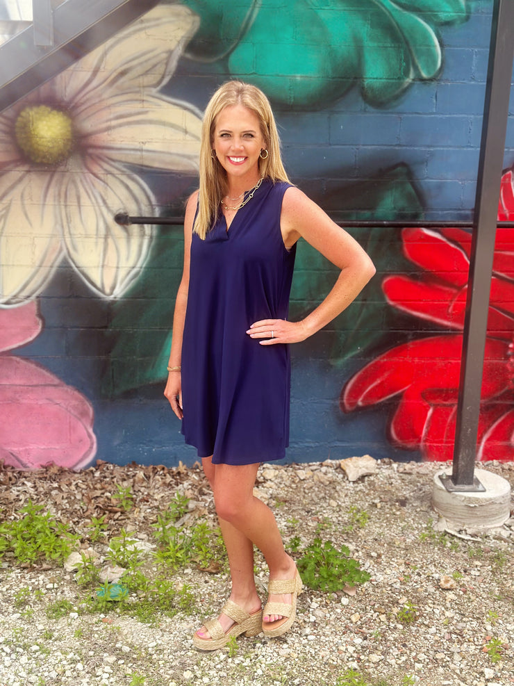 Ellie Solid Dress- Navy