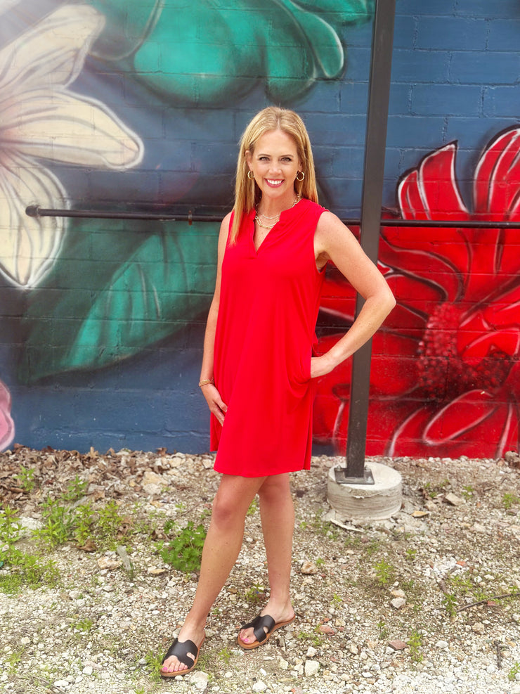Ellie Solid Dress- Red