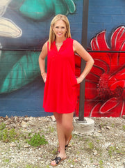 Ellie Solid Dress- Red